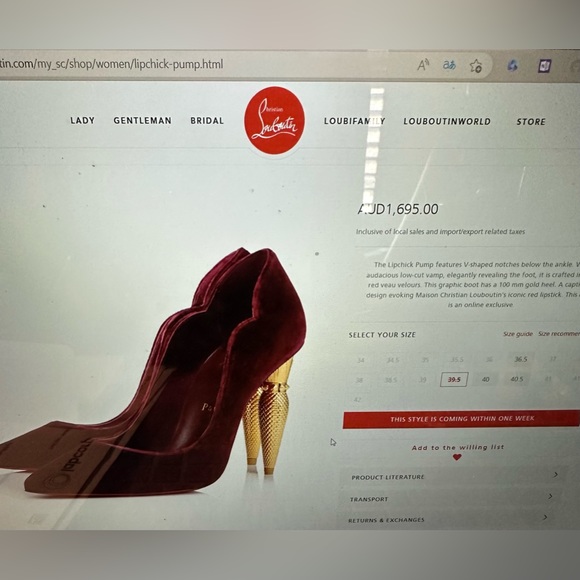 Christian Louboutin Lipchick Pump 100MM Bordeaux Velour Leather 100MM 38.5/8.5 - Picture 16 of 17